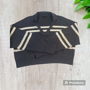 Dynamite polo cropped sweater, stripped grey white, size medium